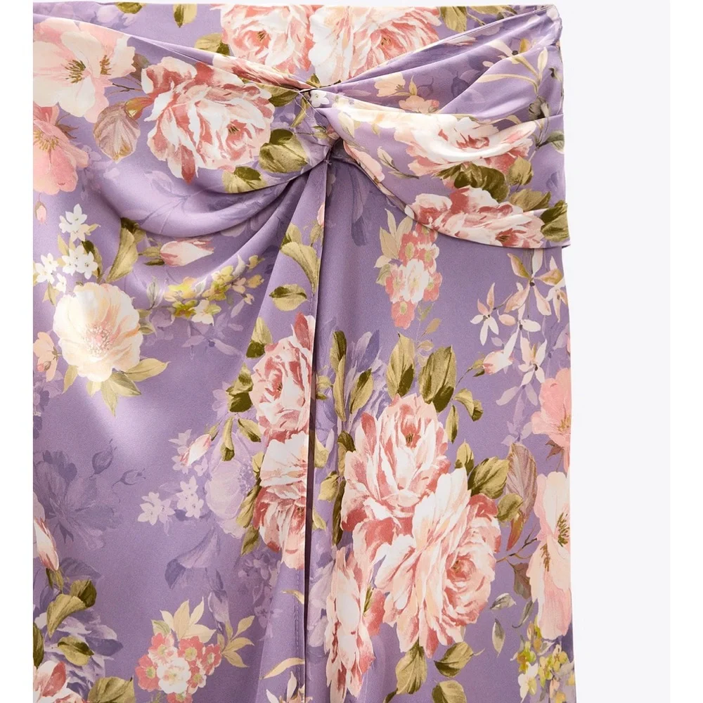 ZARA 2 Pieces Satin Finish Skirt L Ruffle Blouse M - Picture 6 of 8